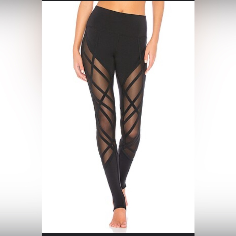 Alo yoga high waisted wrapped mesh strappy cage harness leggings gray black